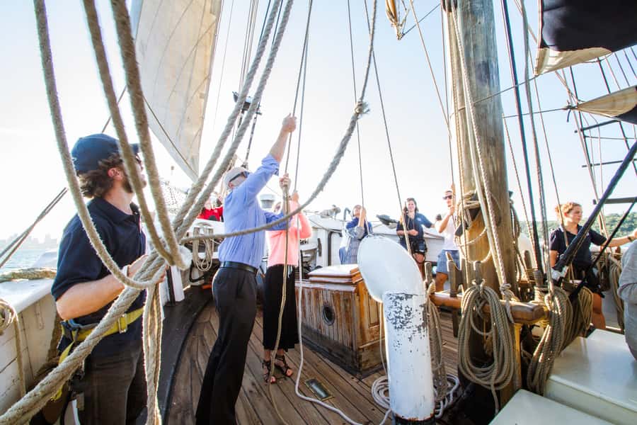 Sydney: Tall Ship Harbour Twilight Dinner Cruise - The crew and the hands-on sail moment